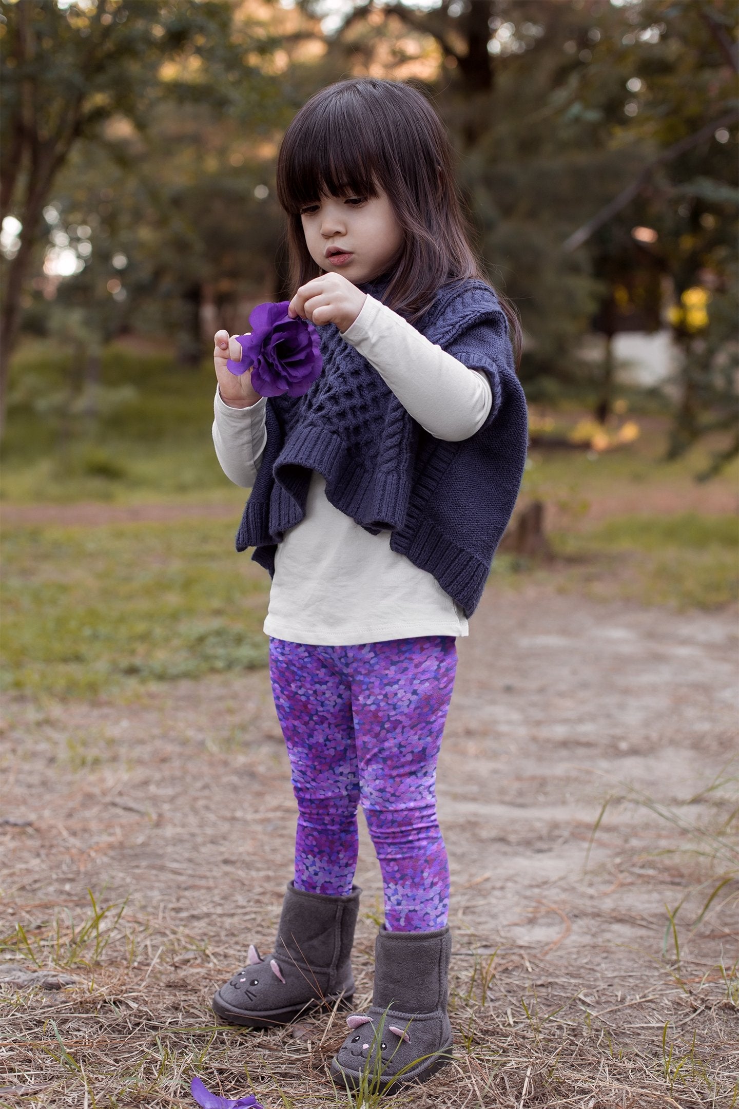 Girl's Leggings-Purple Wisteria print (2T-7 Yrs)-TaraHuntDesigns