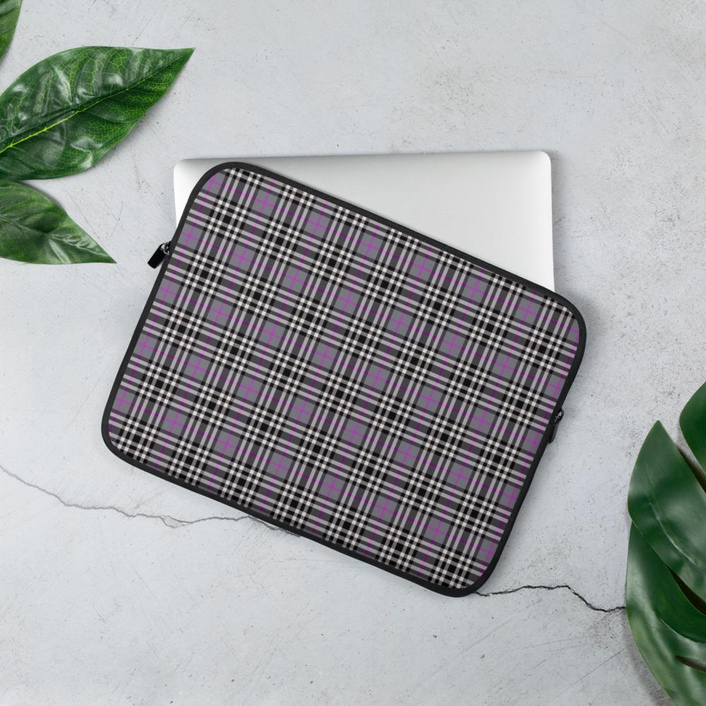 Grey and Pink Tartan plaid Laptop Sleeve-Laptop Sleeve-TaraHuntDesigns