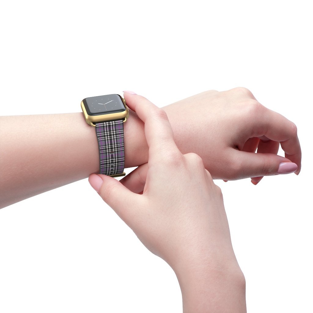 Grey & Pink Tartan plaid Apple Watch Band-Accessories-TaraHuntDesigns