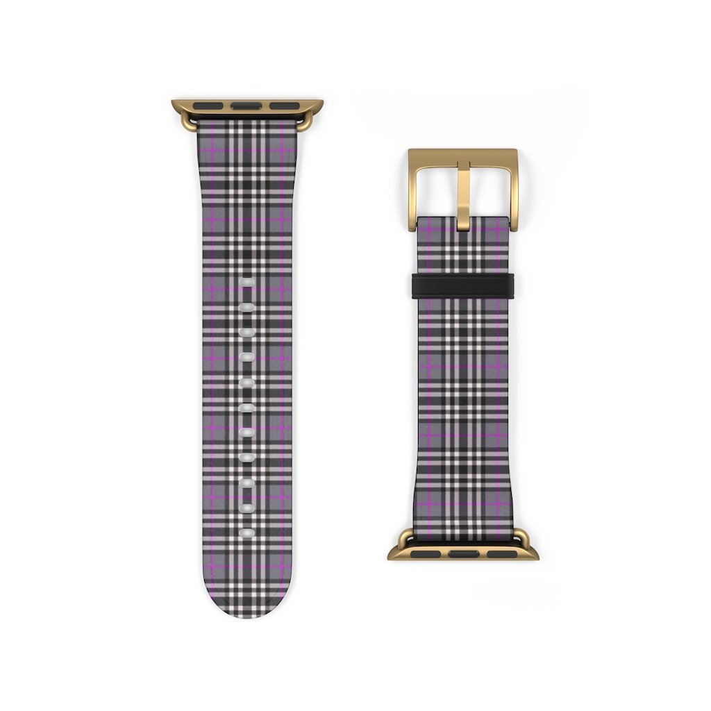 Grey & Pink Tartan plaid Apple Watch Band-Accessories-TaraHuntDesigns