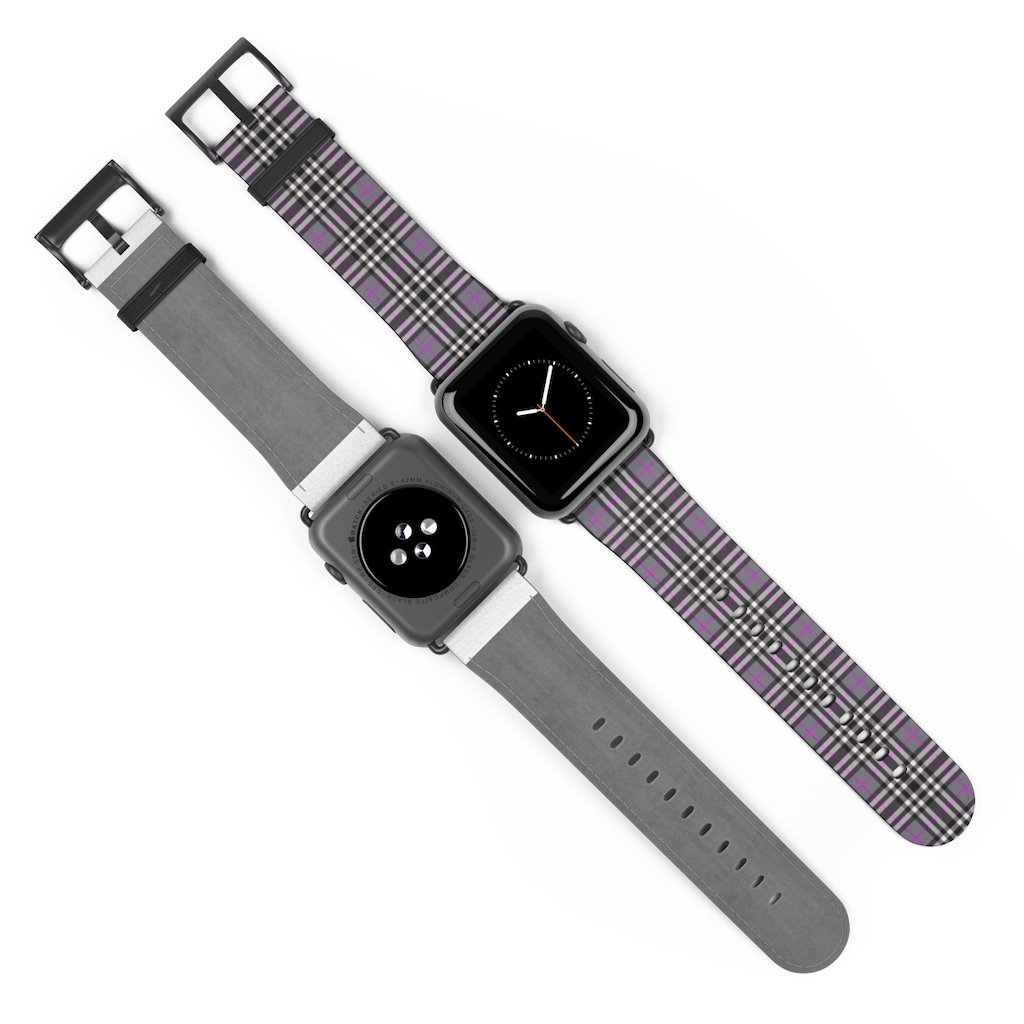 Grey & Pink Tartan plaid Apple Watch Band-Accessories-TaraHuntDesigns