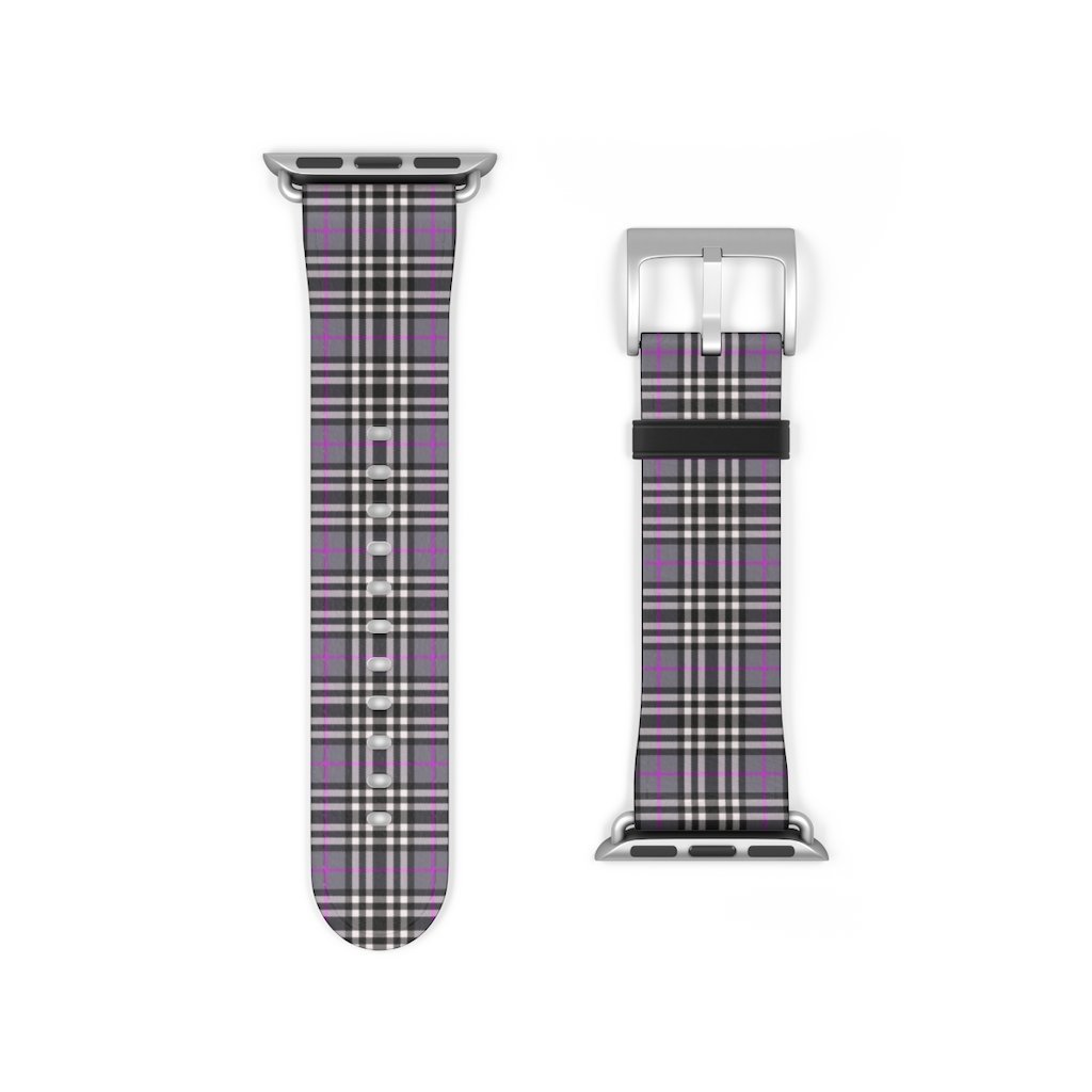 Grey & Pink Tartan plaid Apple Watch Band-Accessories-TaraHuntDesigns