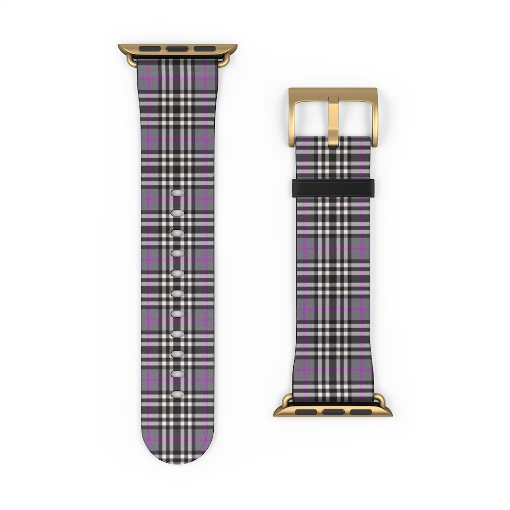Grey & Pink Tartan plaid Apple Watch Band-Accessories-TaraHuntDesigns