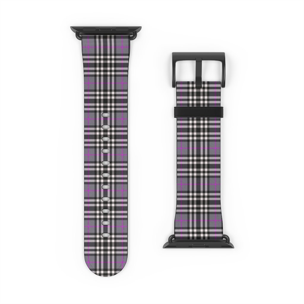 Grey & Pink Tartan plaid Apple Watch Band-Accessories-TaraHuntDesigns