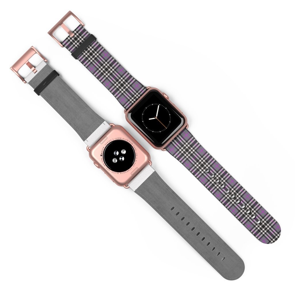 Grey & Pink Tartan plaid Apple Watch Band-Accessories-TaraHuntDesigns