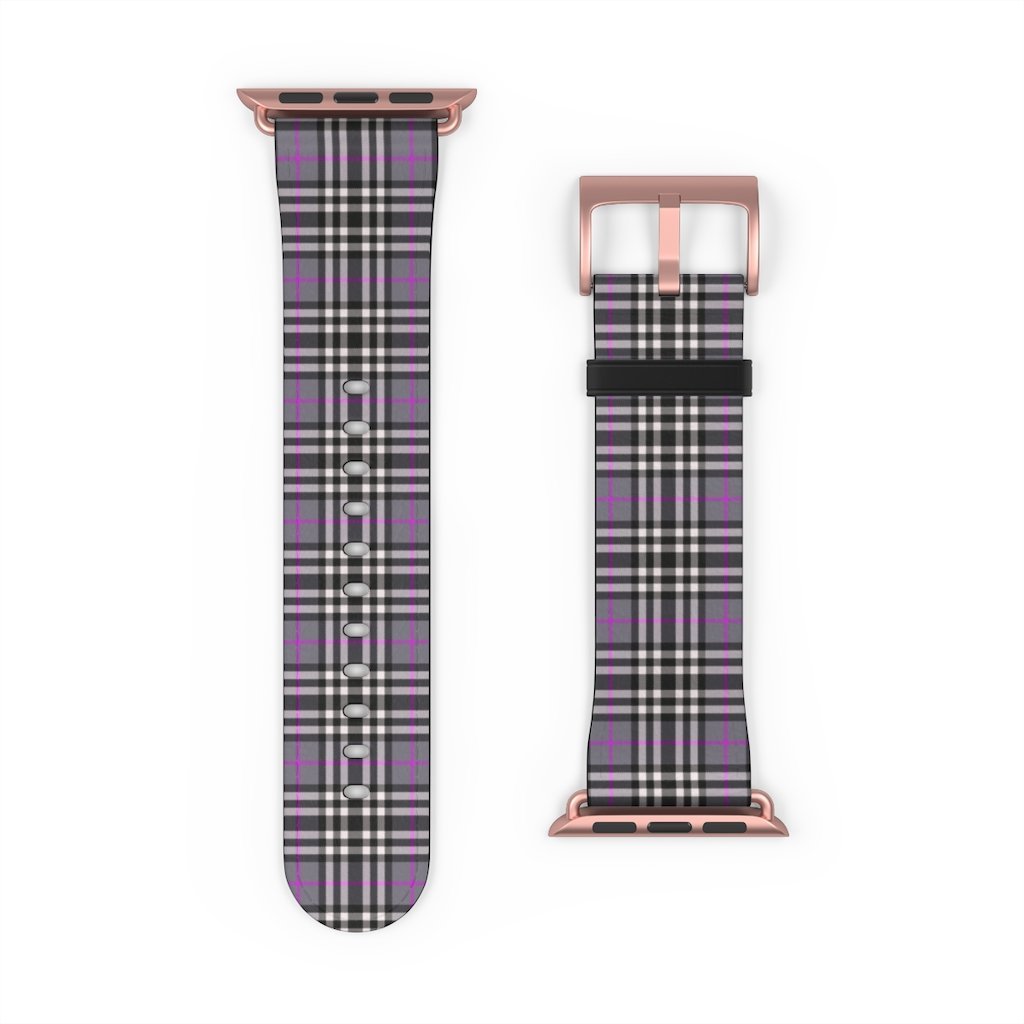 Grey & Pink Tartan plaid Apple Watch Band-Accessories-TaraHuntDesigns