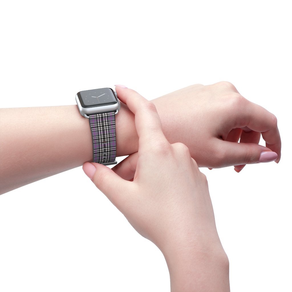 Grey & Pink Tartan plaid Apple Watch Band-Accessories-TaraHuntDesigns