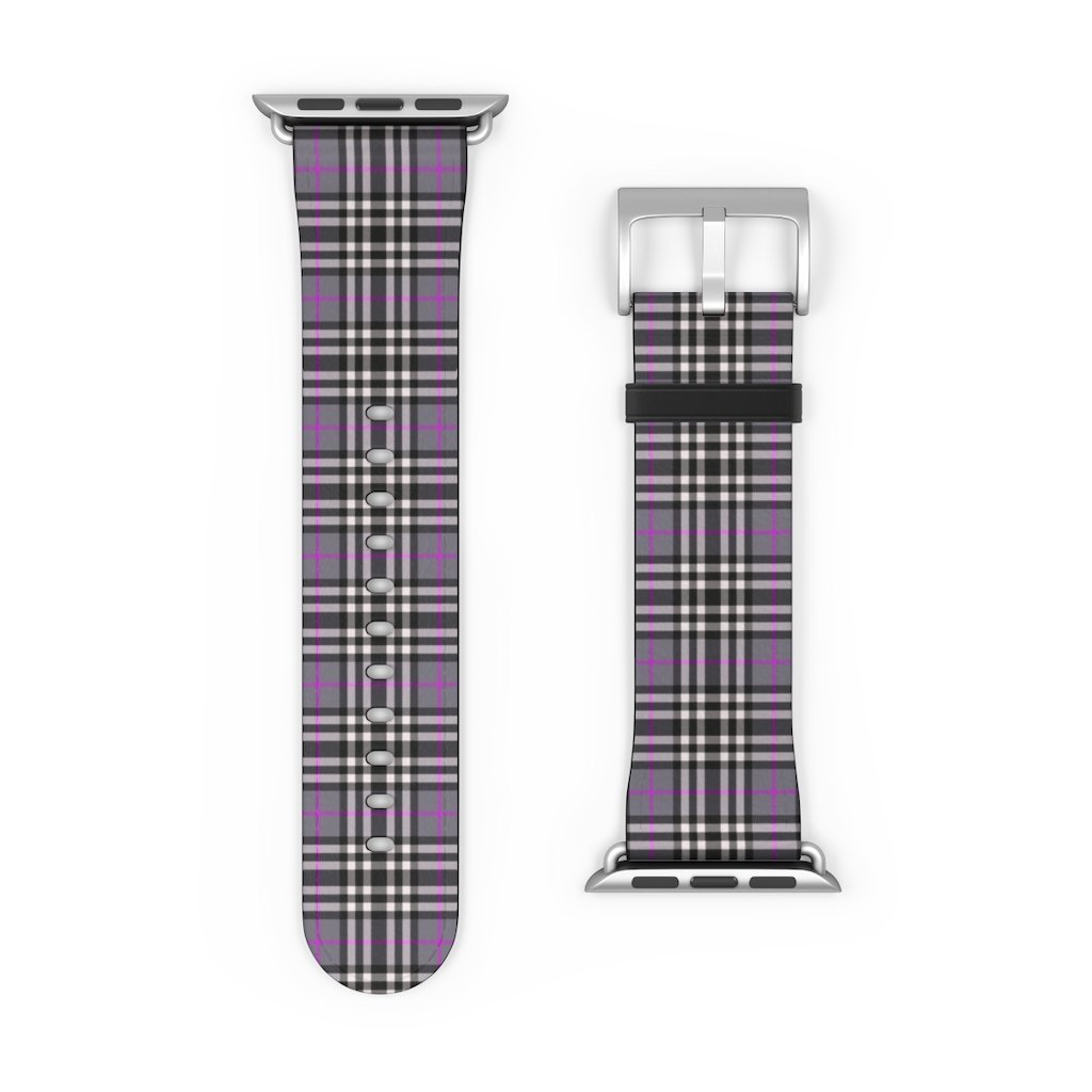 Grey & Pink Tartan plaid Apple Watch Band-Accessories-TaraHuntDesigns