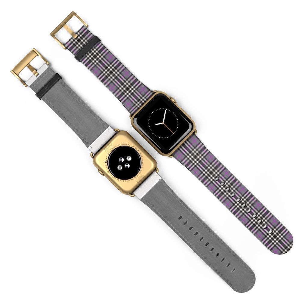 Grey & Pink Tartan plaid Apple Watch Band-Accessories-TaraHuntDesigns