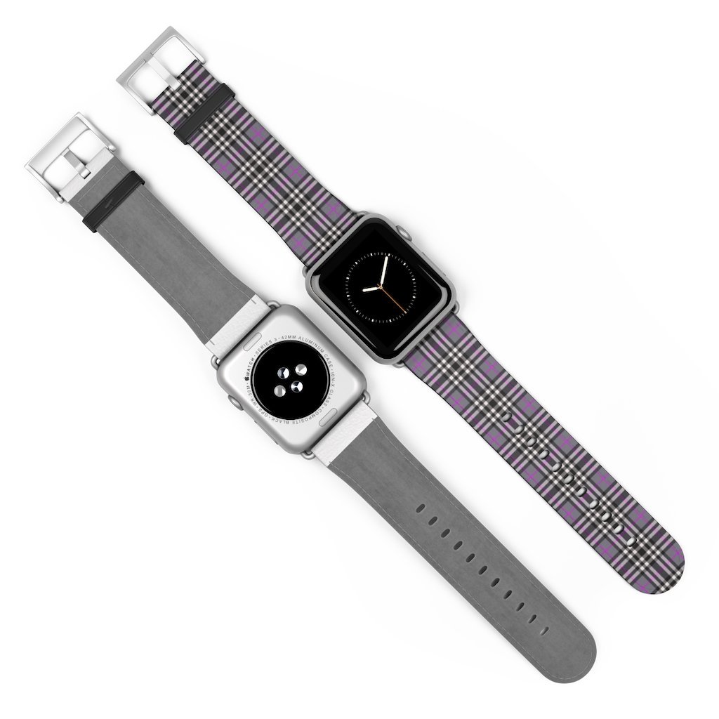 Grey & Pink Tartan plaid Apple Watch Band-Accessories-TaraHuntDesigns