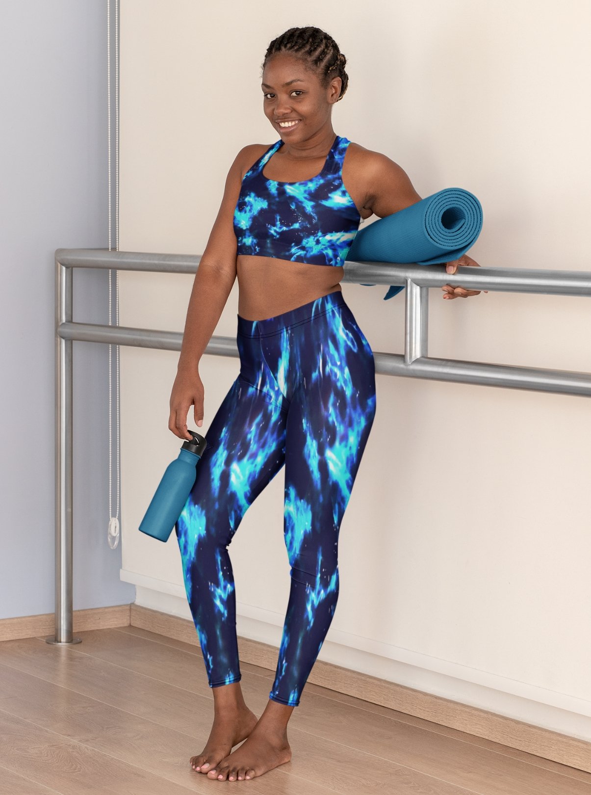 Hi-waist Yoga Capri Leggings-Blue Cenote-leggings-TaraHuntDesigns