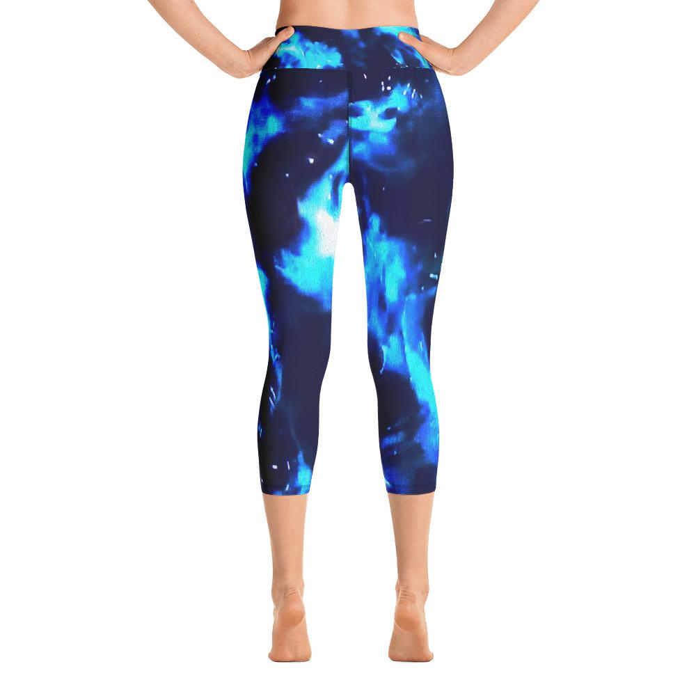 Hi-waist Yoga Capri Leggings-Blue Cenote-leggings-TaraHuntDesigns