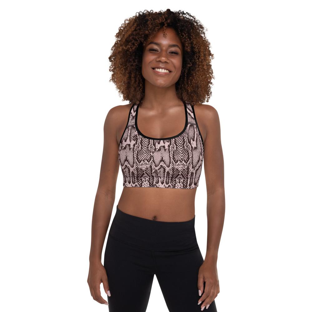 Ladies Dusty Pink Snake print Padded Sports Bra-TaraHuntDesigns