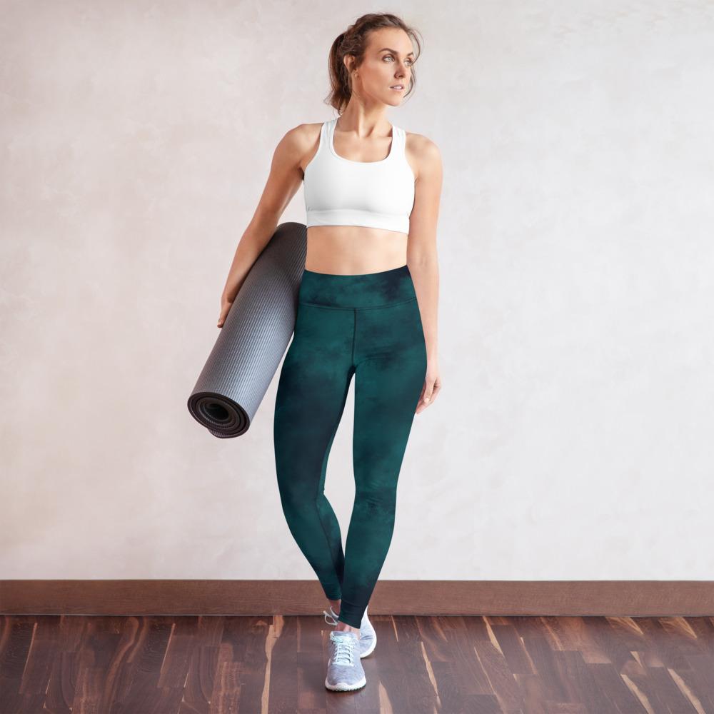 Ladies Hi-Waist Leggings-Emerald Tie-Dye-TaraHuntDesigns