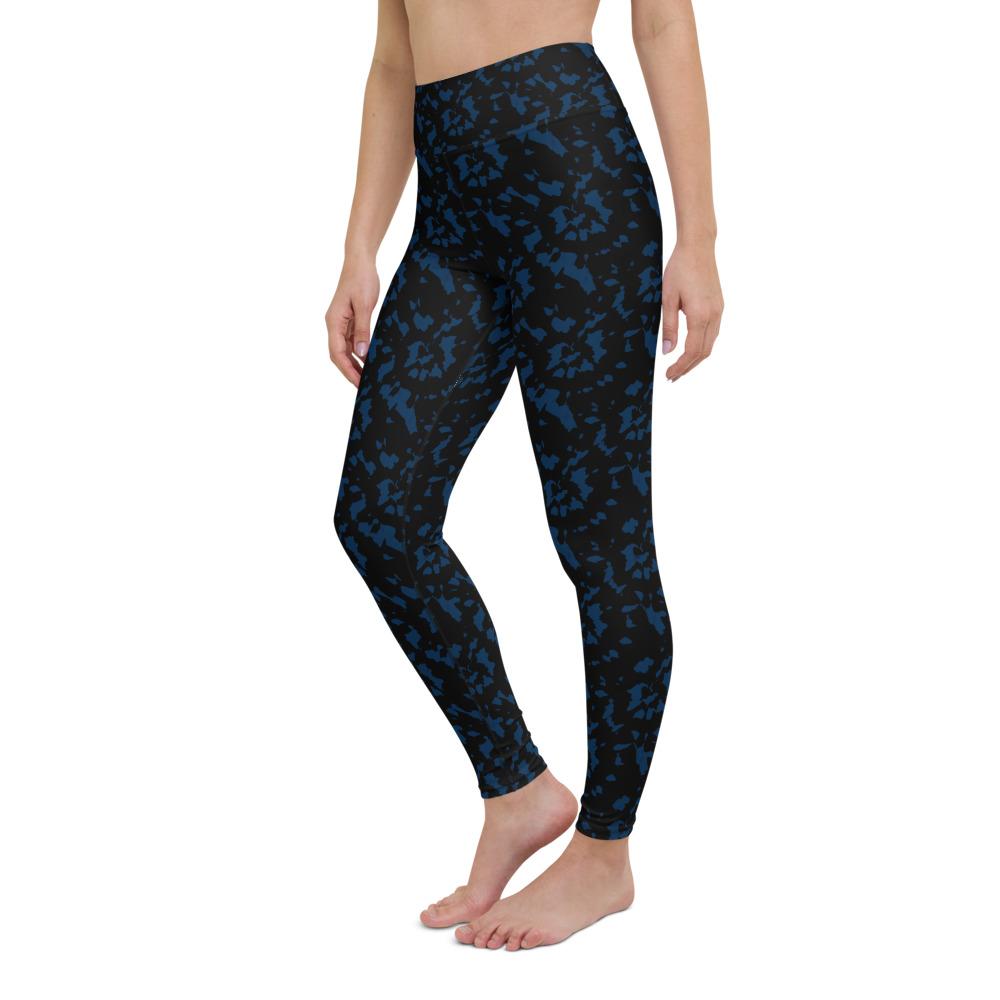 Ladies Power Yoga leggings-Blue Swirl with 4 way stretch-TaraHuntDesigns
