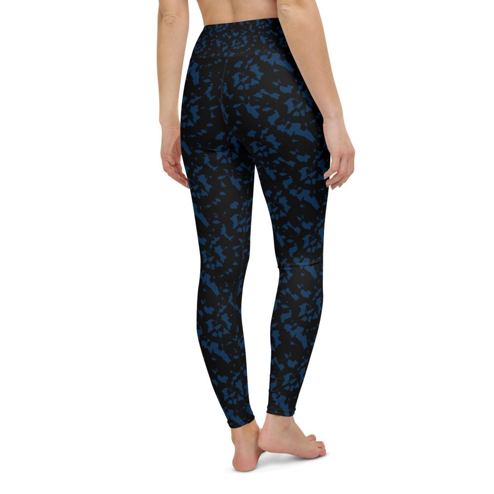 Ladies Power Yoga leggings-Blue Swirl with 4 way stretch-TaraHuntDesigns