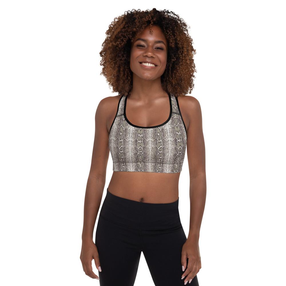 Ladies Snakeskin print Padded Sports Bra-Natural-TaraHuntDesigns