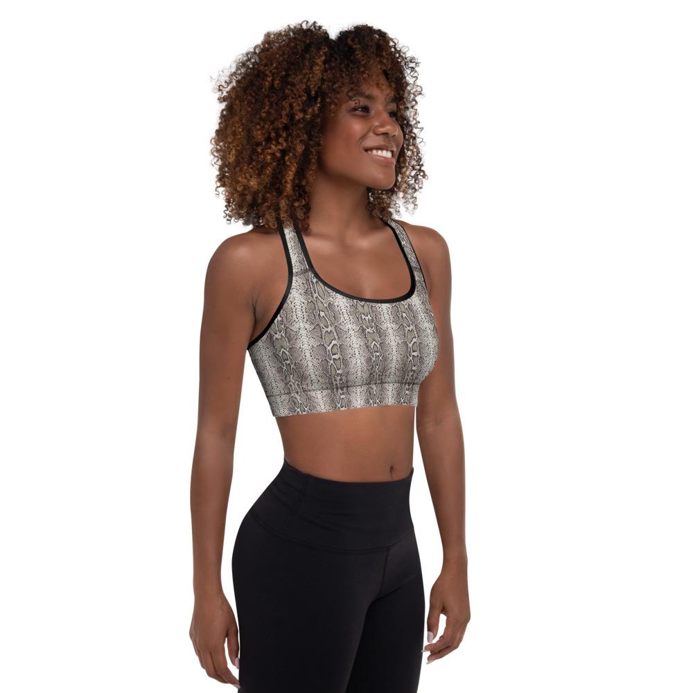 Ladies Snakeskin print Padded Sports Bra-Natural-TaraHuntDesigns