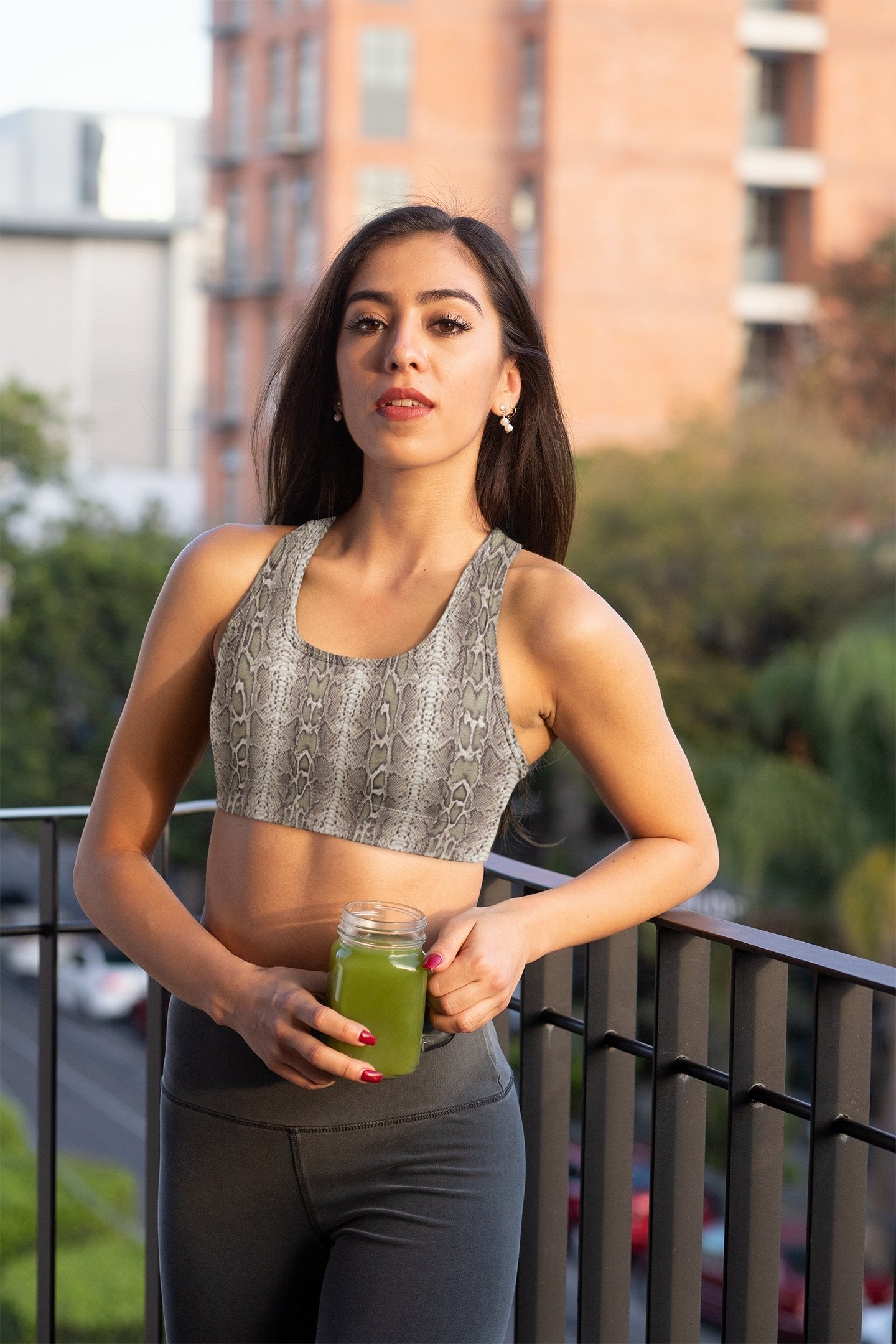 Ladies Snakeskin print Padded Sports Bra-Natural-TaraHuntDesigns