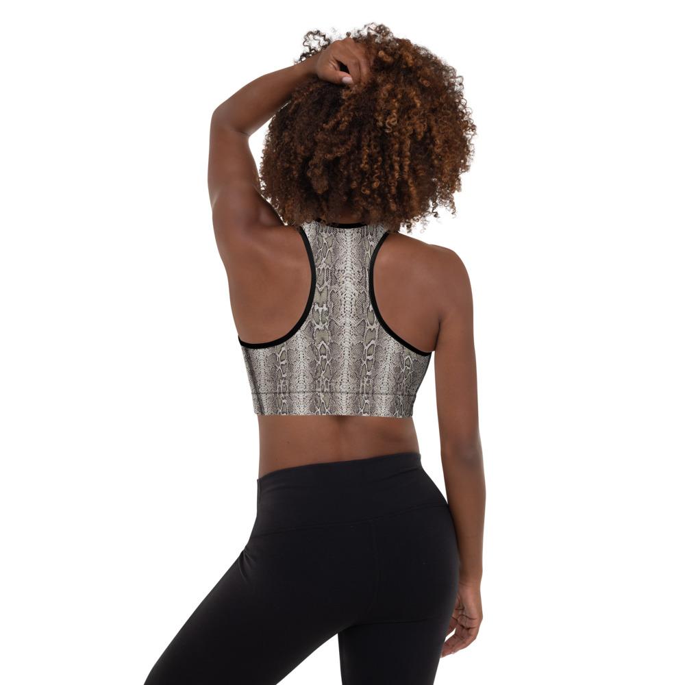 Ladies Snakeskin print Padded Sports Bra-Natural-TaraHuntDesigns