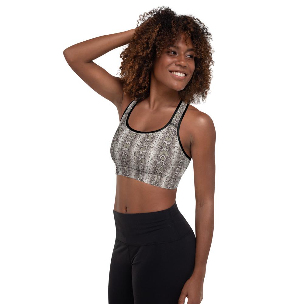 Ladies Snakeskin print Padded Sports Bra-Natural-TaraHuntDesigns