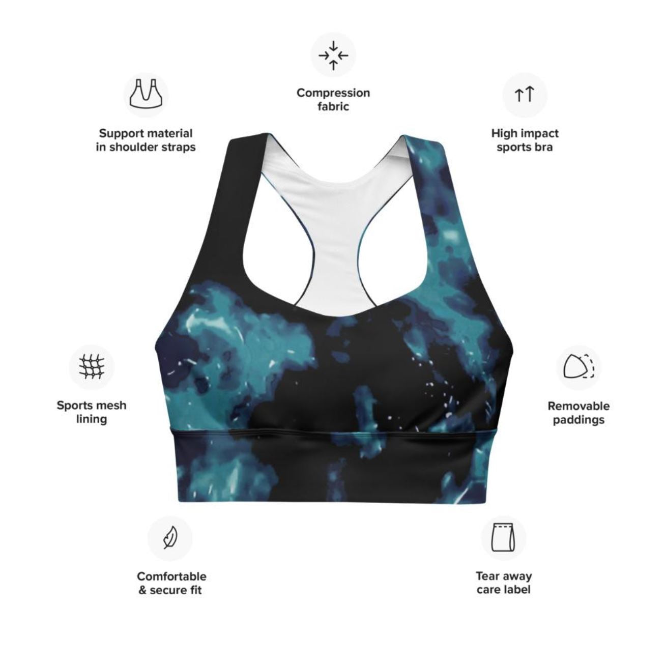 Ladies Athletic Sports bra-Tie-dye teal
