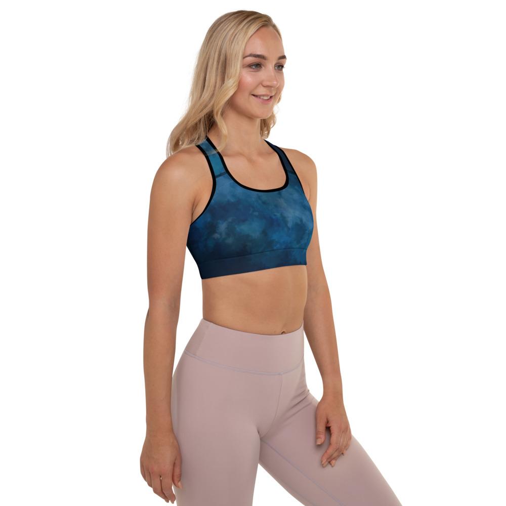 Ladies High Support Padded Sports Bra-Navy Watercolor-Leggings-TaraHuntDesigns