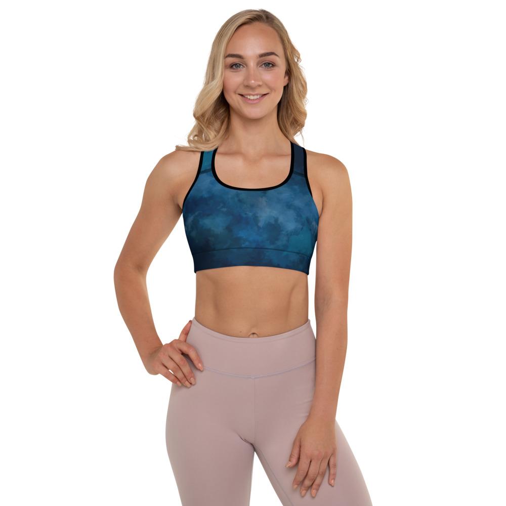 Ladies High Support Padded Sports Bra-Navy Watercolor-Leggings-TaraHuntDesigns