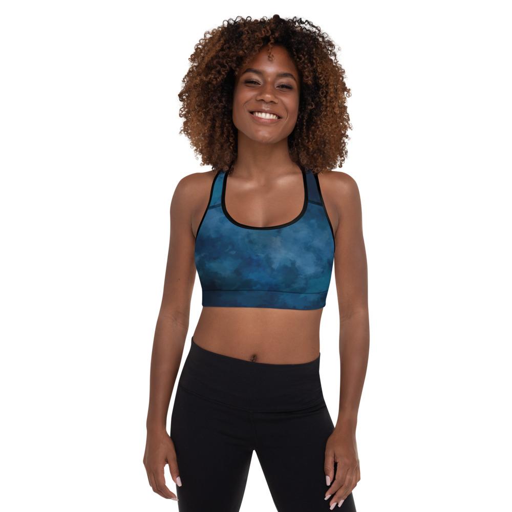 Ladies High Support Padded Sports Bra-Navy Watercolor-Leggings-TaraHuntDesigns