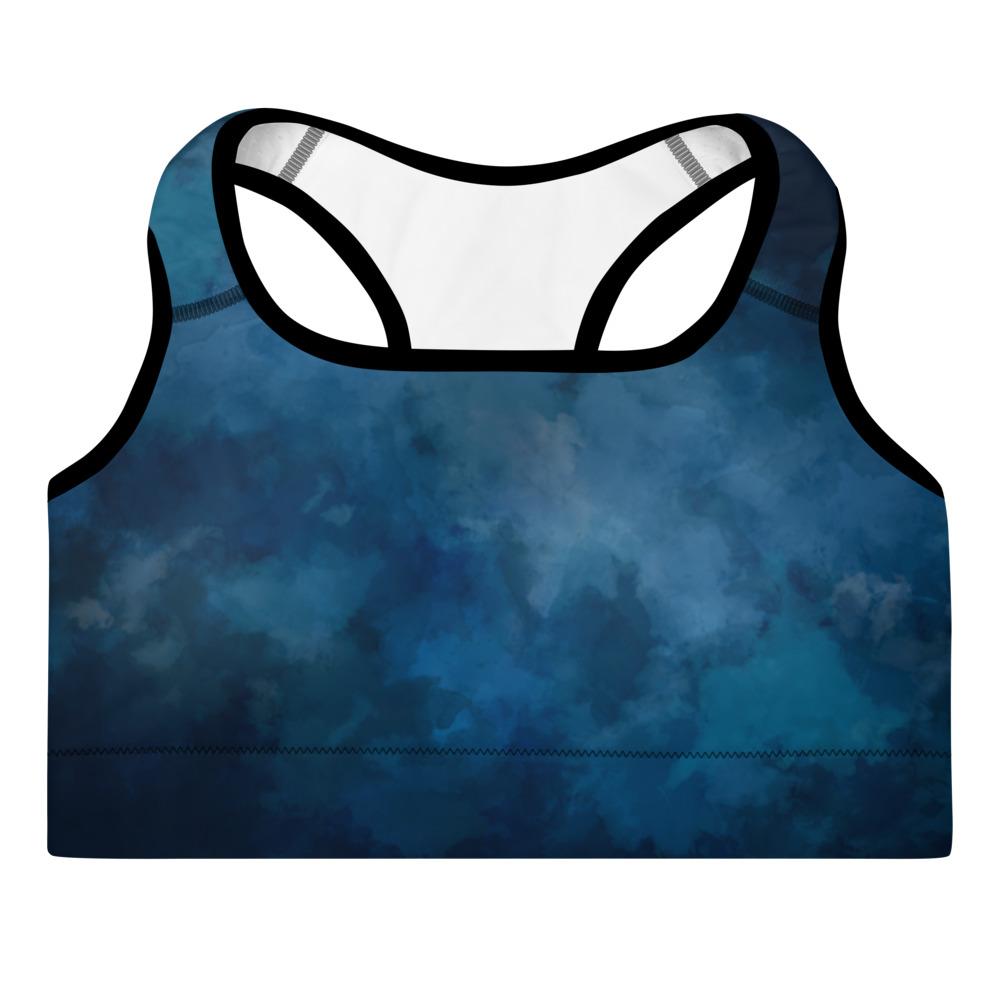 Ladies High Support Padded Sports Bra-Navy Watercolor-Leggings-TaraHuntDesigns