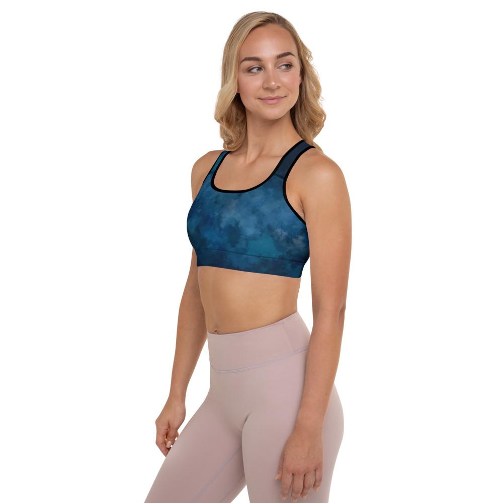 Ladies High Support Padded Sports Bra-Navy Watercolor-Leggings-TaraHuntDesigns