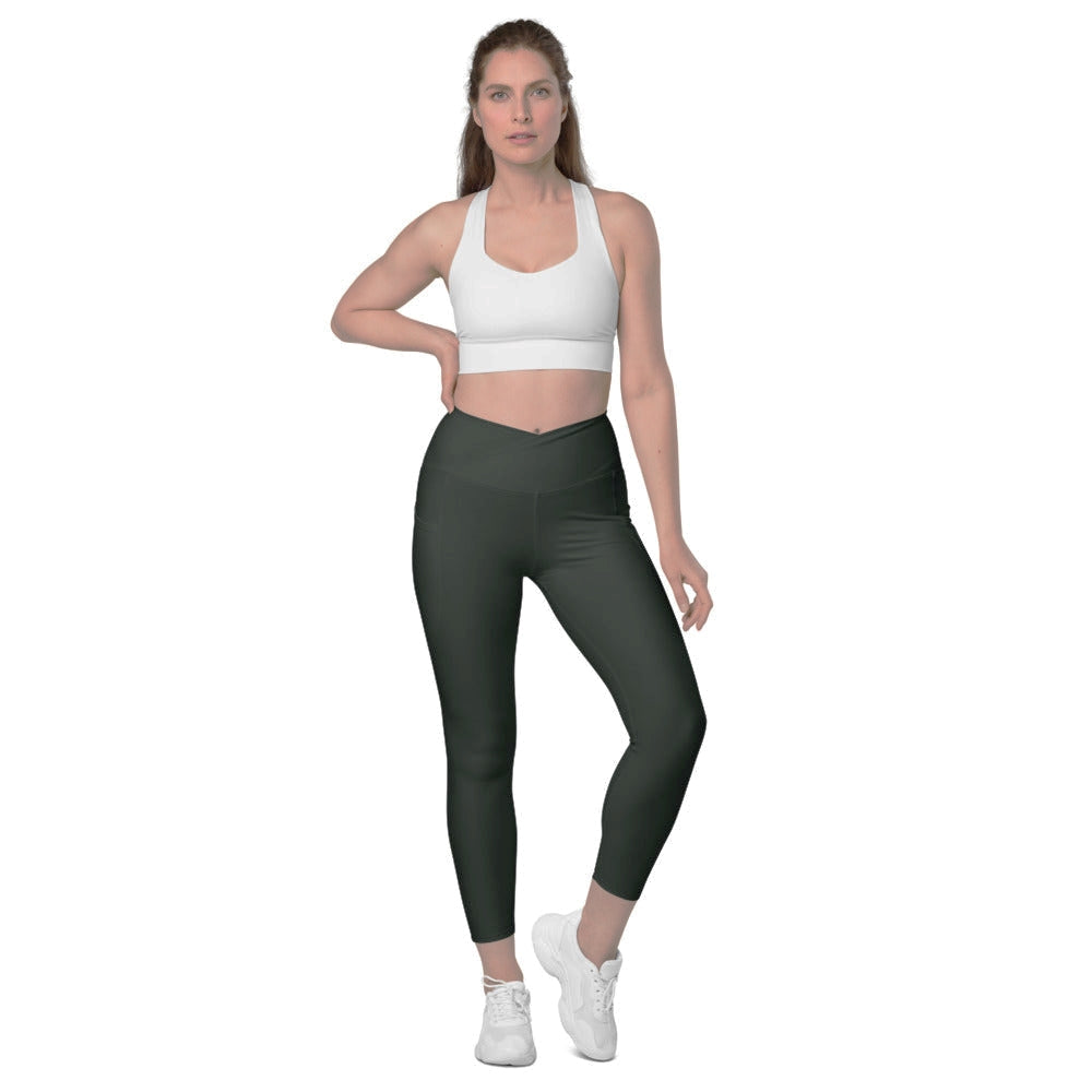 Crossover leggings with Side-pockets-Olive