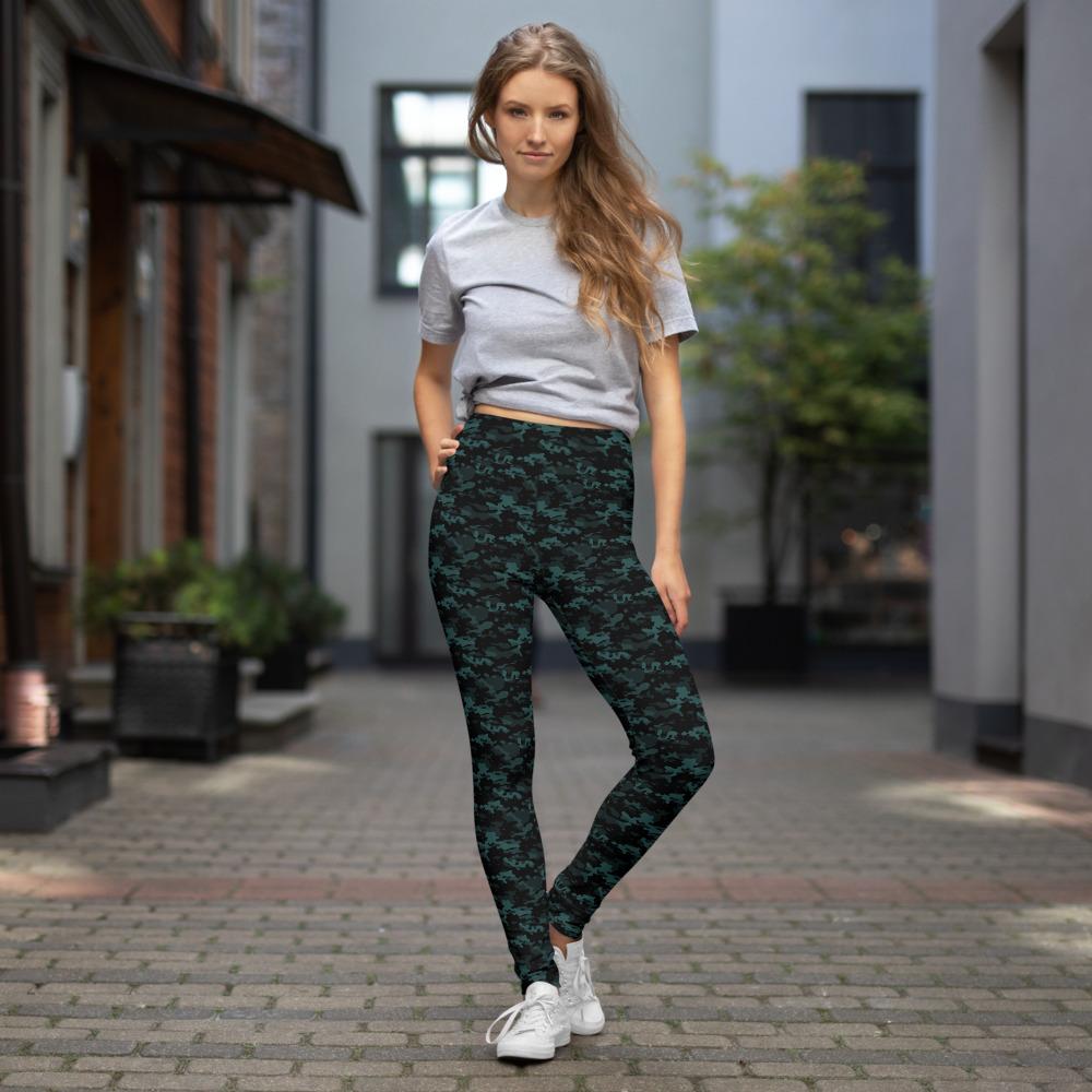 Teal Camo 4-Way Stretch Leggings with pocket-TaraHuntDesigns
