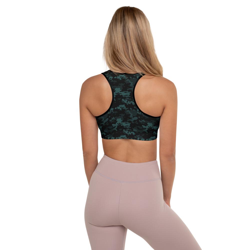 Ladies Racerback Padded Sports Bra-Teal Camo-TaraHuntDesigns