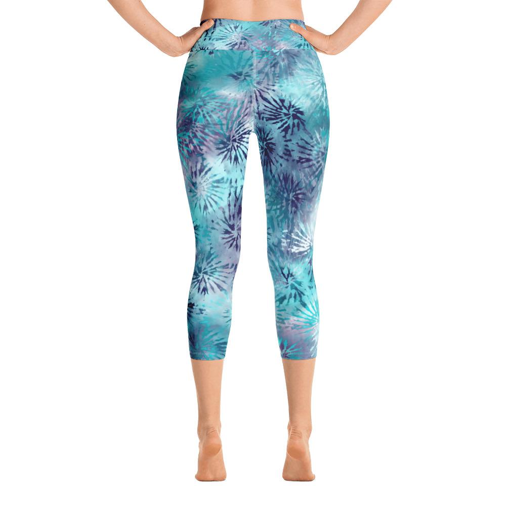 Tie-Dye Ladies Yoga Capri Leggings-Waterscape-TaraHuntDesigns