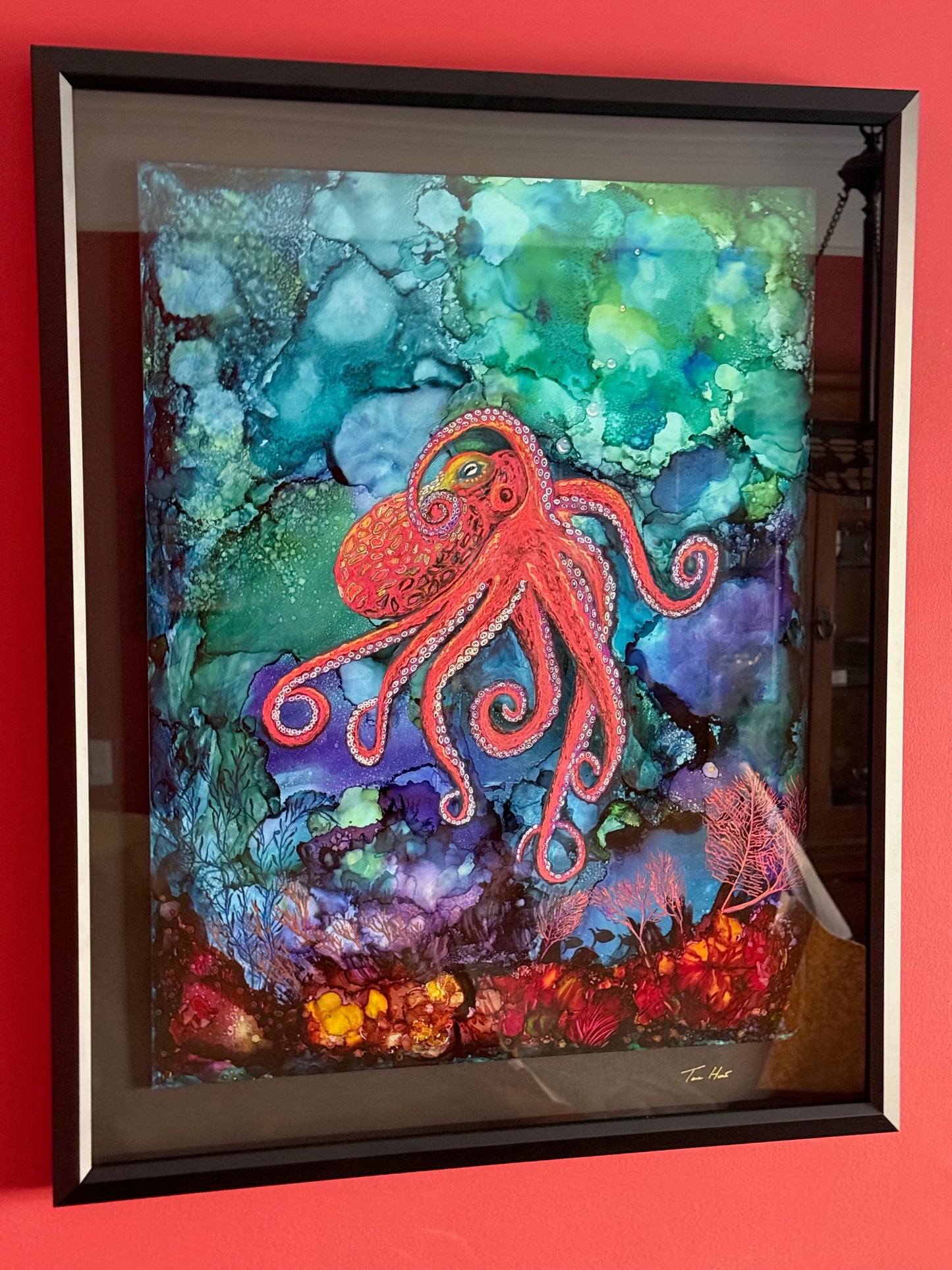 The Devoted Mother (Red Octopus) -Original Alcohol Ink Painting