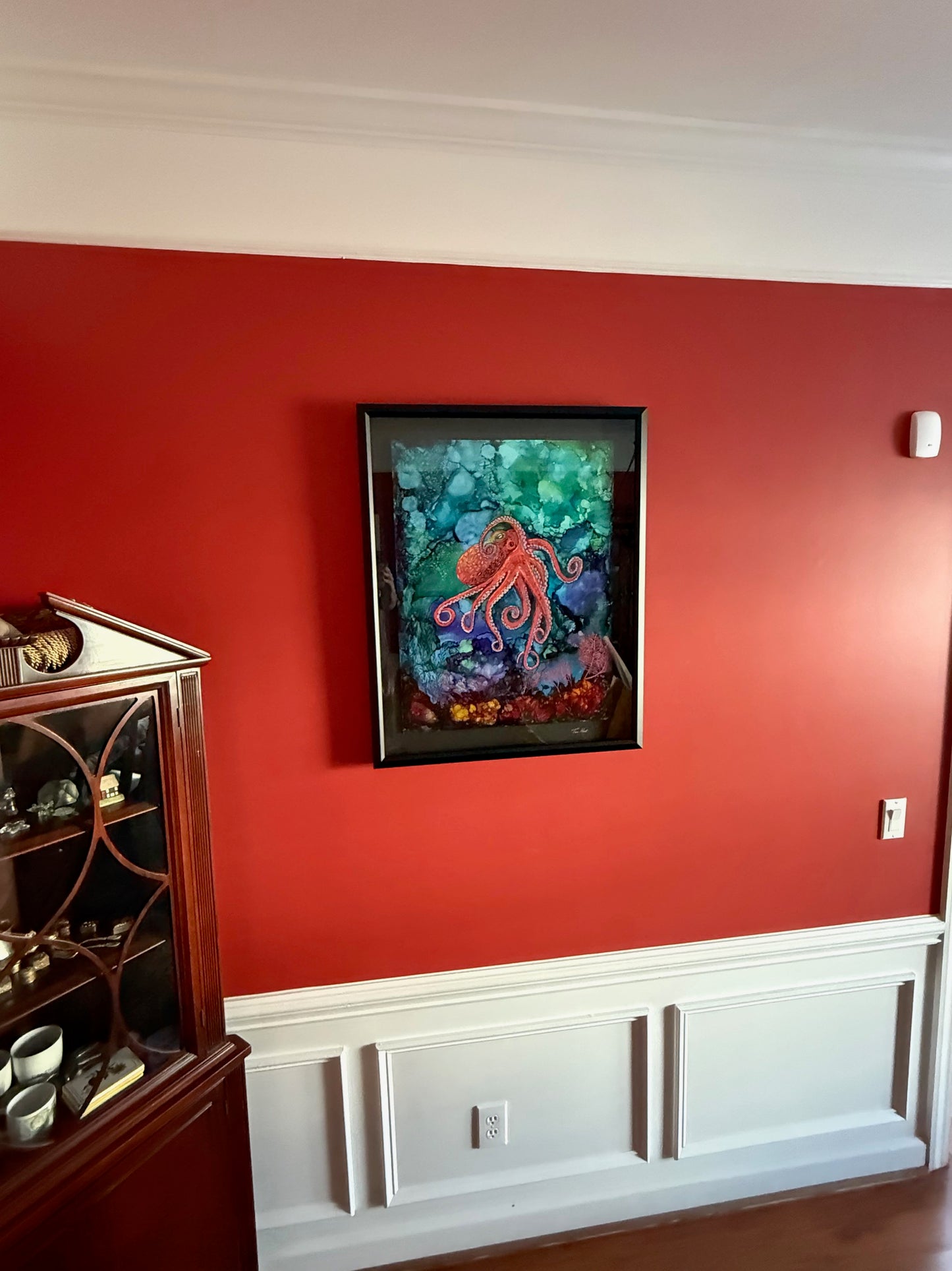 The Devoted Mother (Red Octopus) -Original Alcohol Ink Painting