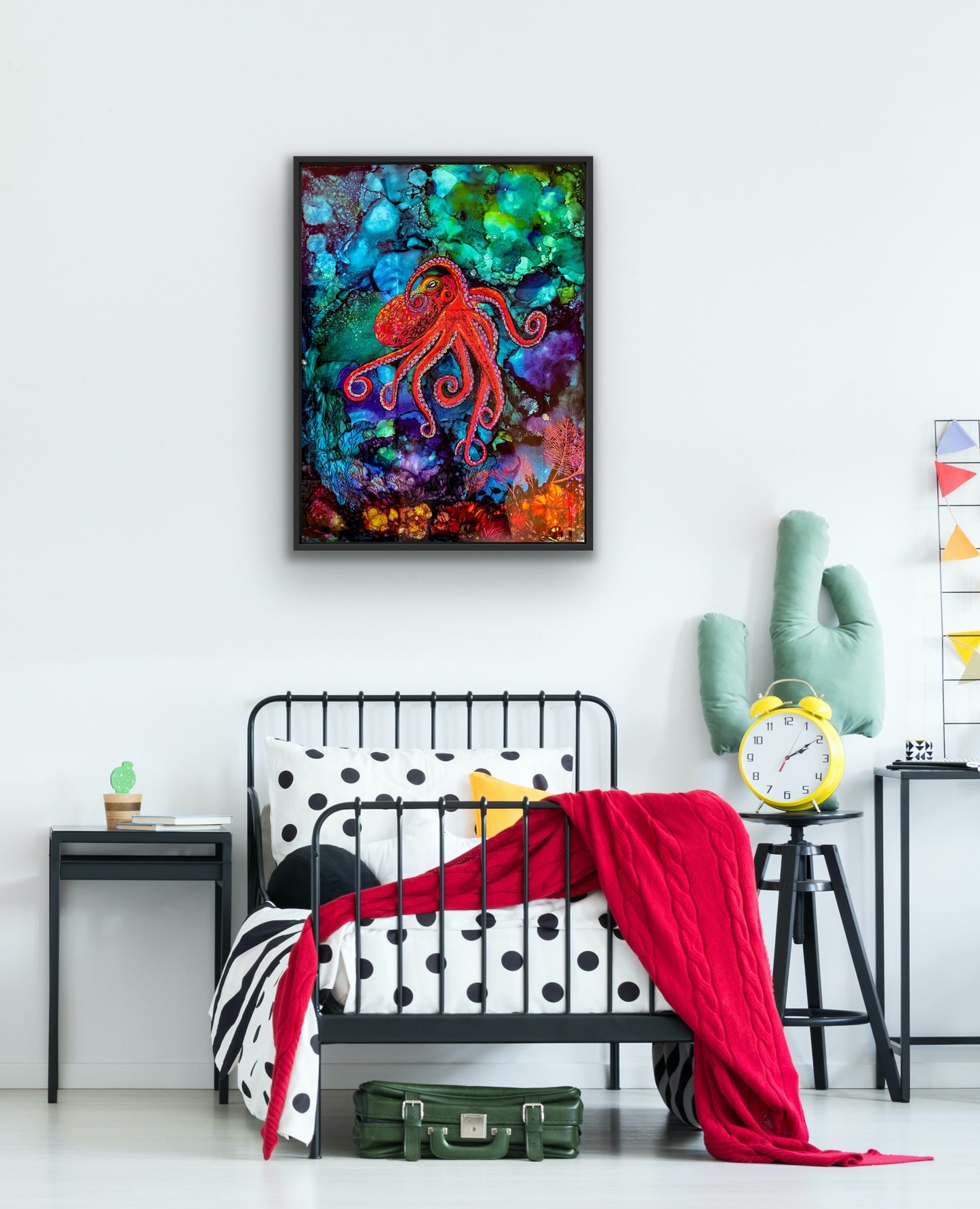 Red Octopus Mother -Original Fluid Ink Painting