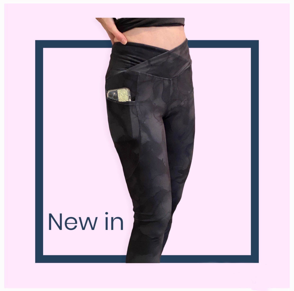 Crossover leggings with Side-Pockets-Black Ink