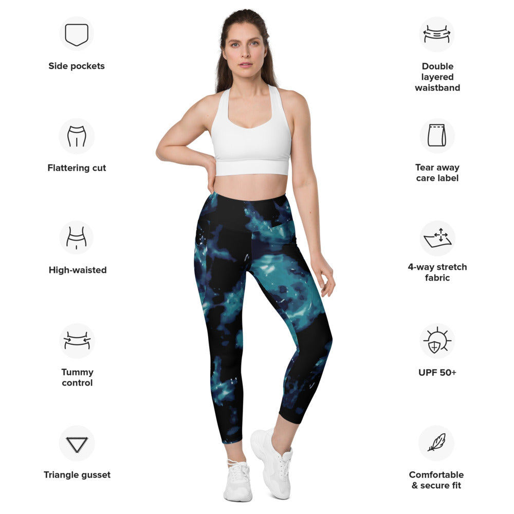 Leggings with pockets-Teal Cenote