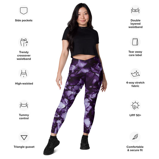 Crossover leggings with Side-pockets-Hydrangea