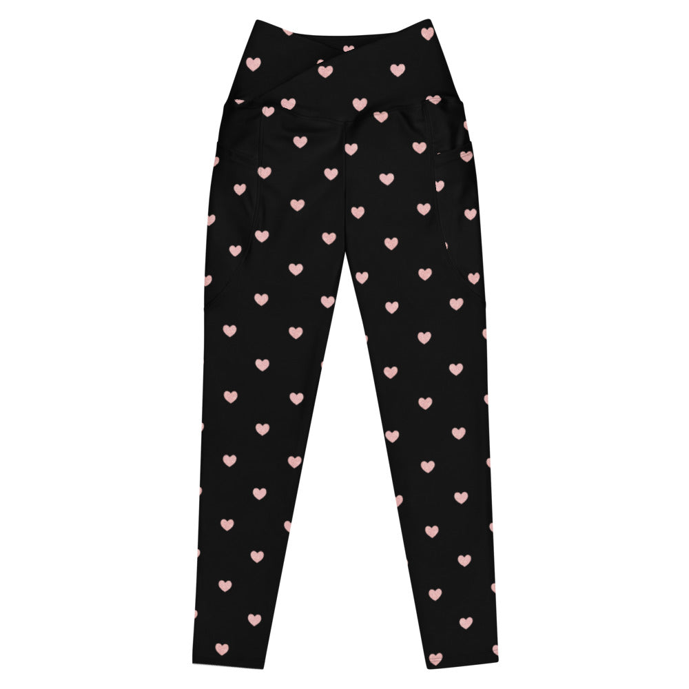 Crossover leggings with Side-pockets-Hearts