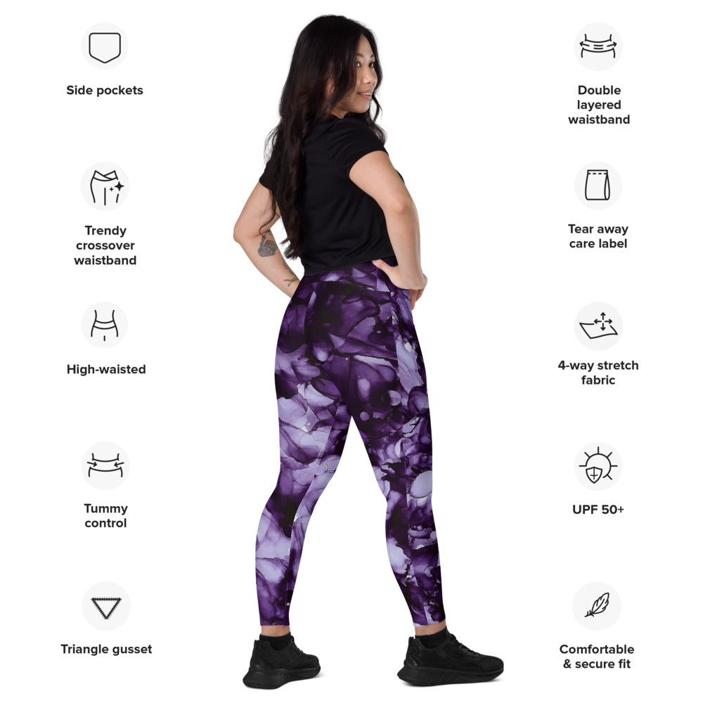 Crossover leggings with Side-pockets-Hydrangea