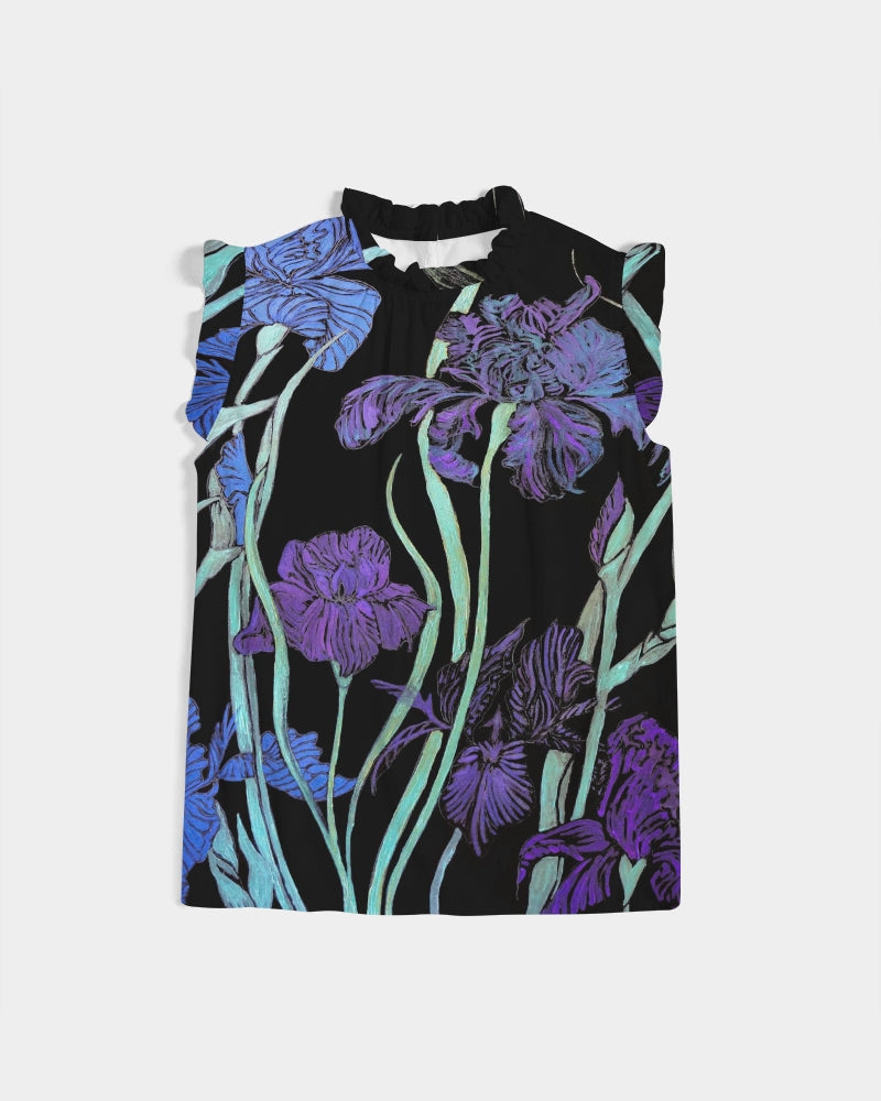 Night Irises Women's Ruffle Sleeve Top