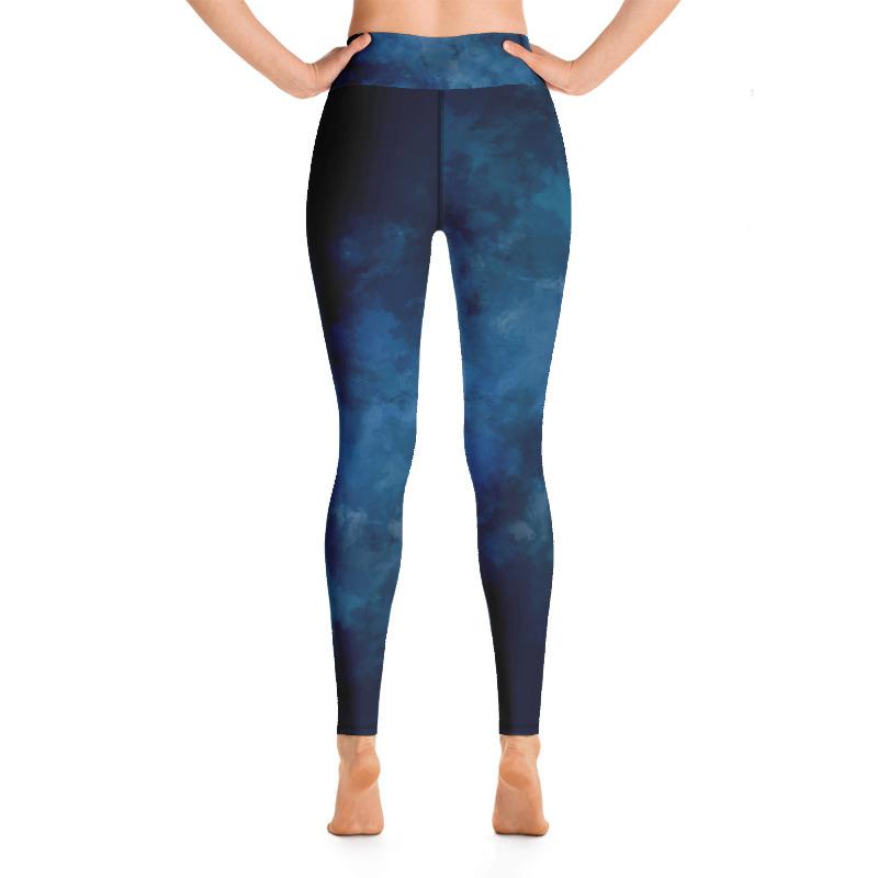 Navy Watercolor 4-way stretch Yoga leggings with pocket-Long ladies yoga leggings-TaraHuntDesigns