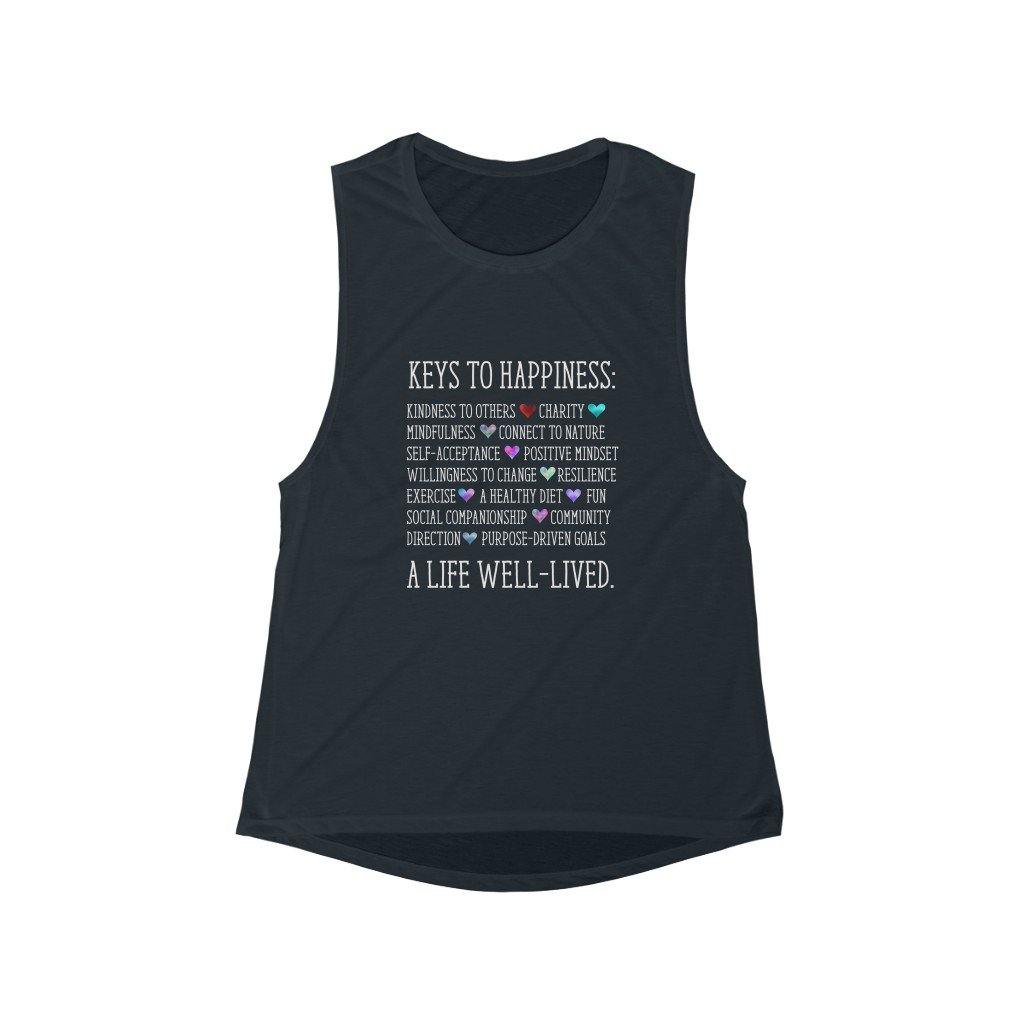 "Keys to Happiness"  Ladies Flowy Scoop Muscle Tank - TaraHuntDesigns