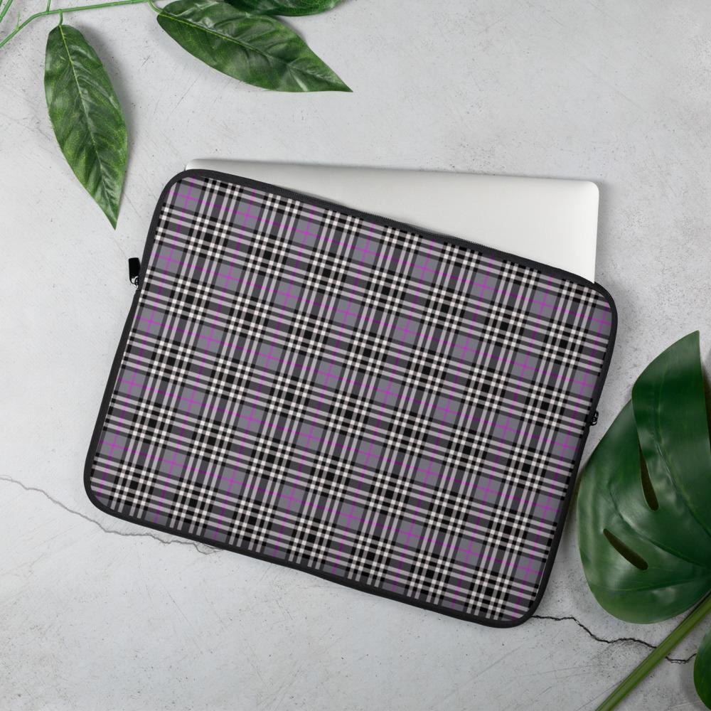 Grey and Pink Tartan plaid Laptop Sleeve-Laptop Sleeve-TaraHuntDesigns