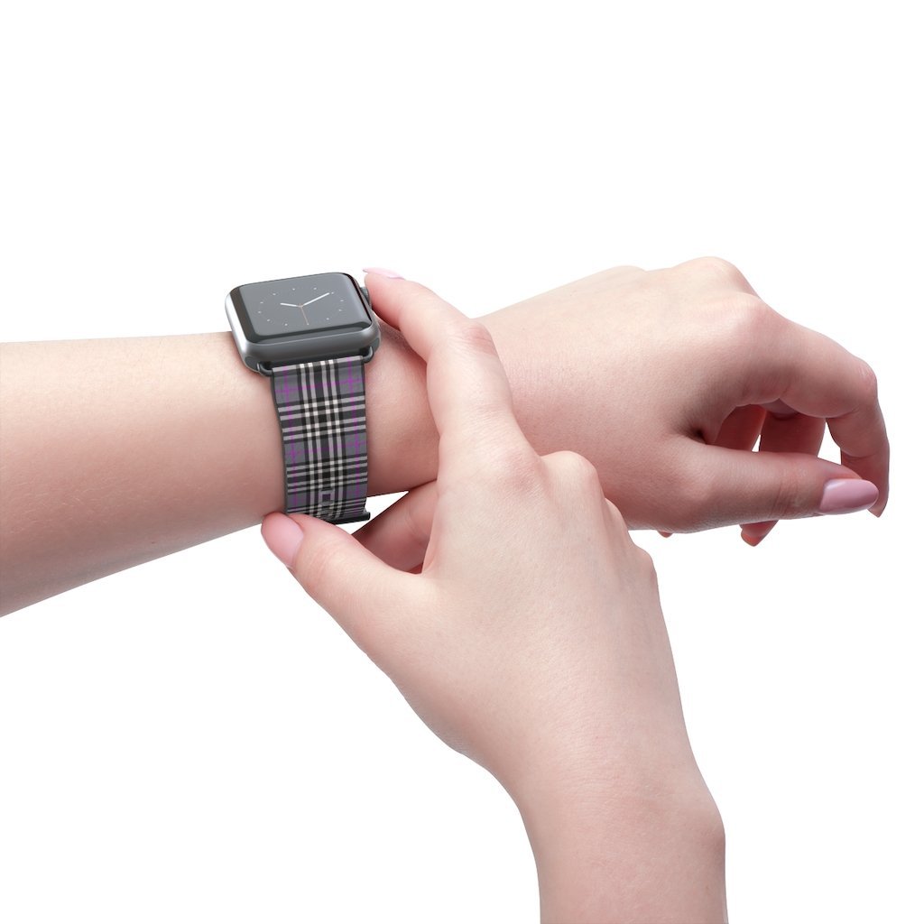 Grey & Pink Tartan plaid Apple Watch Band-Accessories-TaraHuntDesigns