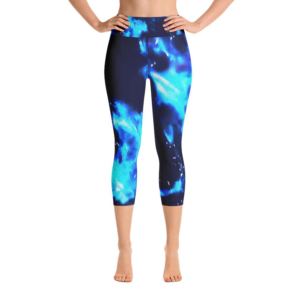 Hi-waist Yoga Capri Leggings-Blue Cenote-leggings-TaraHuntDesigns