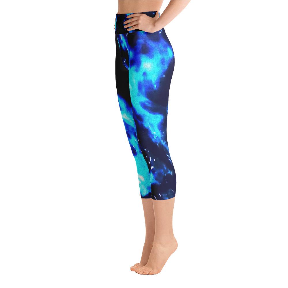 Hi-waist Yoga Capri Leggings-Blue Cenote-leggings-TaraHuntDesigns